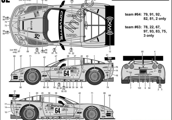 Chevrolet Corvette C6R Le Mans (2006) (Chevrolet Corvette C6R Le Mans (2006)) - drawings (drawings) of the car